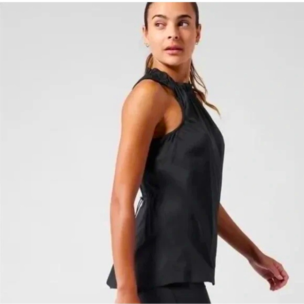Athleta Levitate tank with adjustable pull string in back; Black top LG; NWT